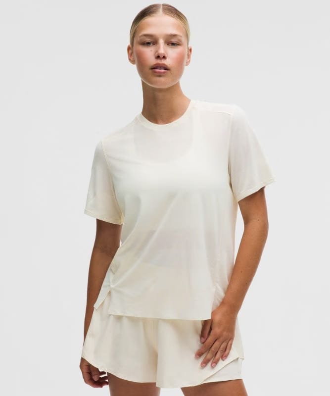 lululemon Fast and Free Short-Sleeve Shirt *Perforated Stripe - Light Ivory