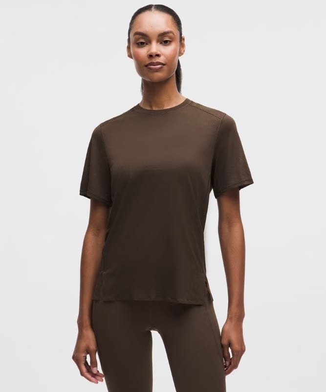 lululemon Fast and Free Short-Sleeve Shirt *Perforated Stripe - Walnut Crunch