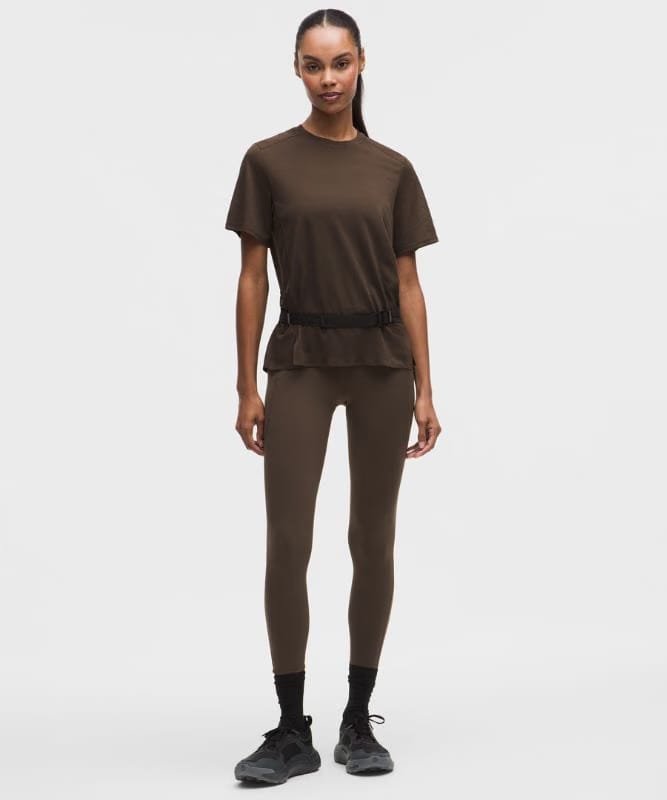 lululemon Fast and Free Short-Sleeve Shirt *Perforated Stripe - Walnut Crunch