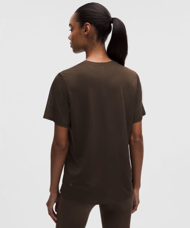 lululemon Fast and Free Short-Sleeve Shirt *Perforated Stripe - Walnut Crunch