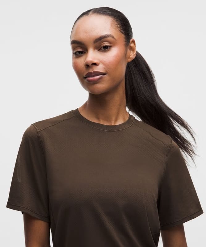 lululemon Fast and Free Short-Sleeve Shirt *Perforated Stripe - Walnut Crunch