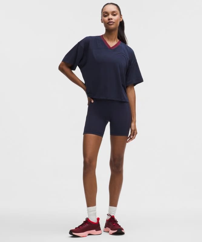 lululemon Jersey Training V-Neck T-Shirt - True Navy/Burgundy Bay