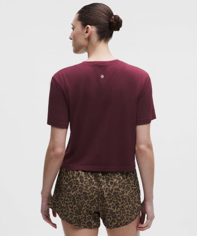 lululemon Swiftly Perforated Stripe Short-Sleeve Shirt - Burgundy Bay/Burgundy Bay