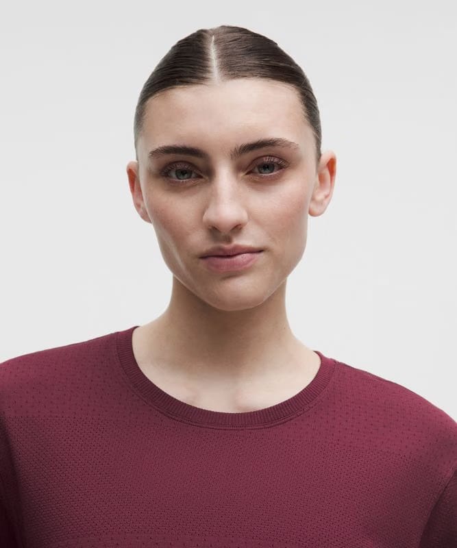 lululemon Swiftly Perforated Stripe Short-Sleeve Shirt - Burgundy Bay/Burgundy Bay