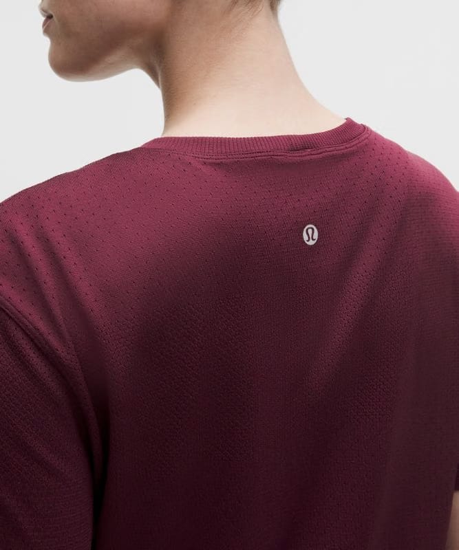 lululemon Swiftly Perforated Stripe Short-Sleeve Shirt - Burgundy Bay/Burgundy Bay