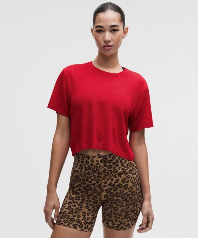 lululemon Swiftly Perforated Stripe Short-Sleeve Shirt - Oxford Red/Oxford Red
