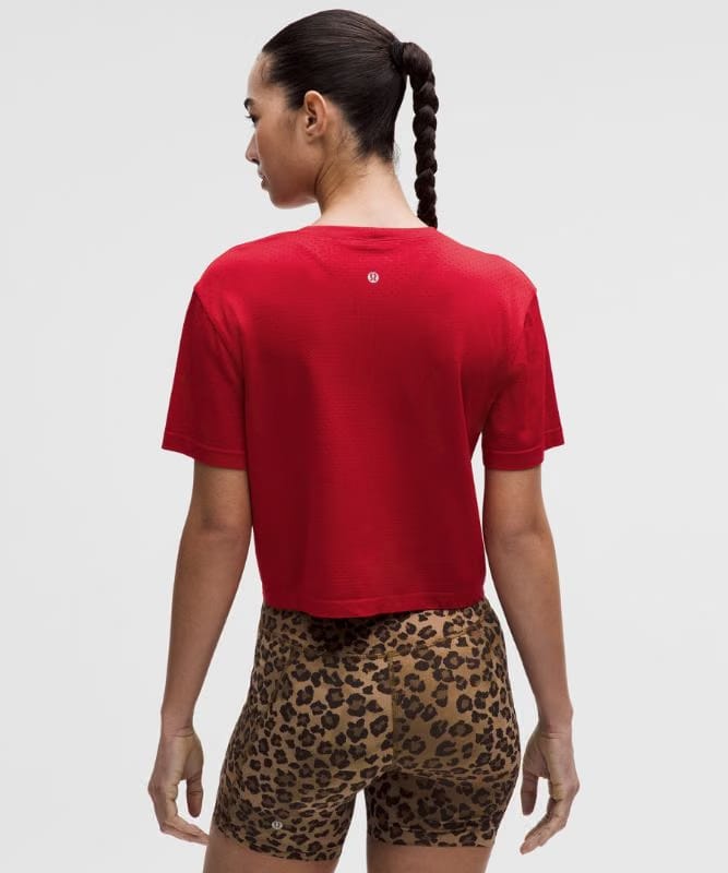 lululemon Swiftly Perforated Stripe Short-Sleeve Shirt - Oxford Red/Oxford Red