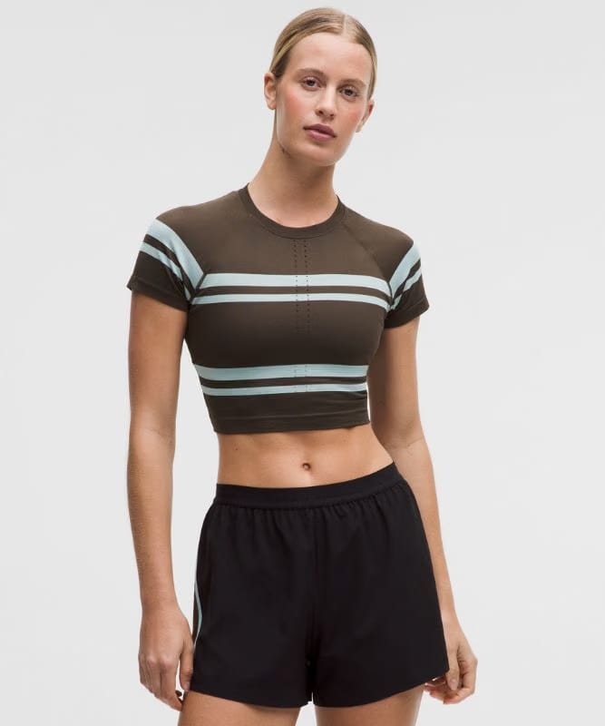 lululemon Swiftly Tech Cropped Short-Sleeve Shirt 2.0 *Stripe - League Stripe Walnut Crunch/Foam Cloud