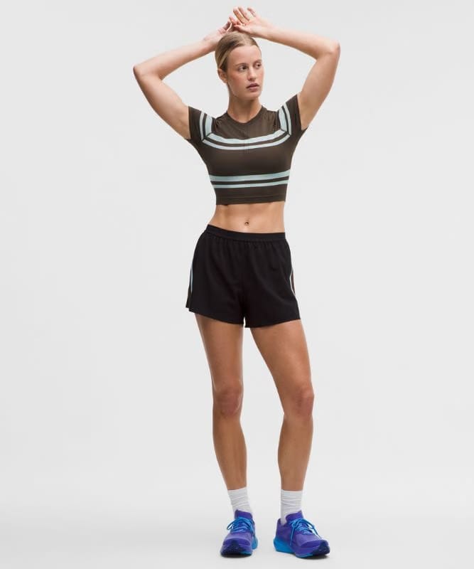 lululemon Swiftly Tech Cropped Short-Sleeve Shirt 2.0 *Stripe - League Stripe Walnut Crunch/Foam Cloud