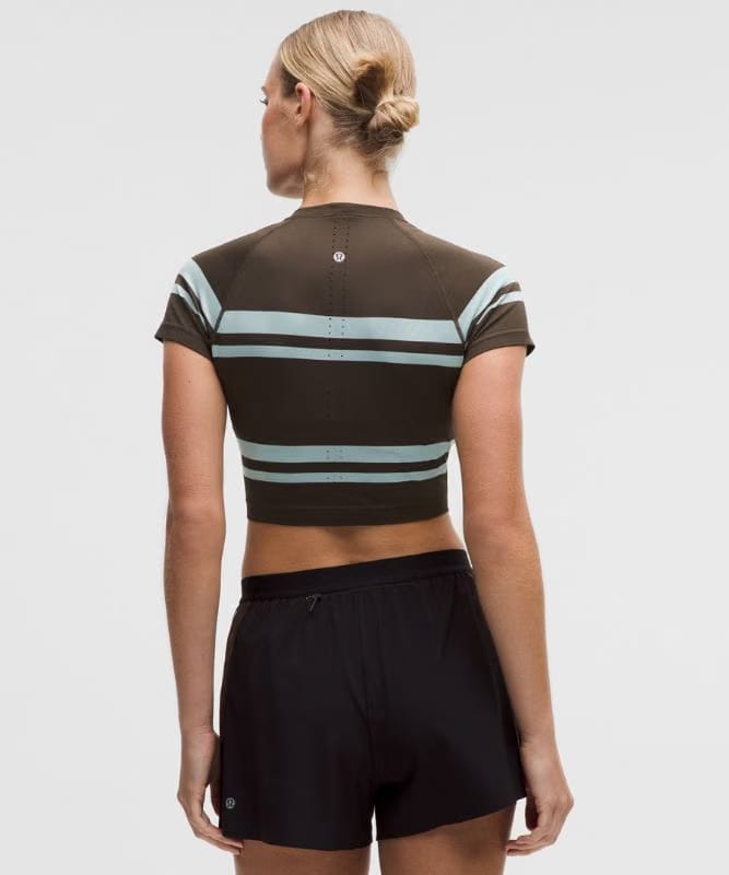lululemon Swiftly Tech Cropped Short-Sleeve Shirt 2.0 *Stripe - League Stripe Walnut Crunch/Foam Cloud