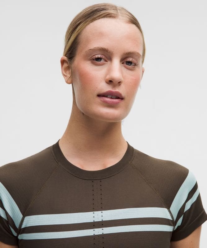 lululemon Swiftly Tech Cropped Short-Sleeve Shirt 2.0 *Stripe - League Stripe Walnut Crunch/Foam Cloud