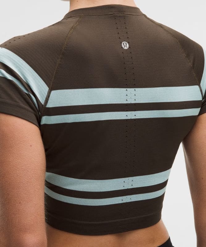 lululemon Swiftly Tech Cropped Short-Sleeve Shirt 2.0 *Stripe - League Stripe Walnut Crunch/Foam Cloud