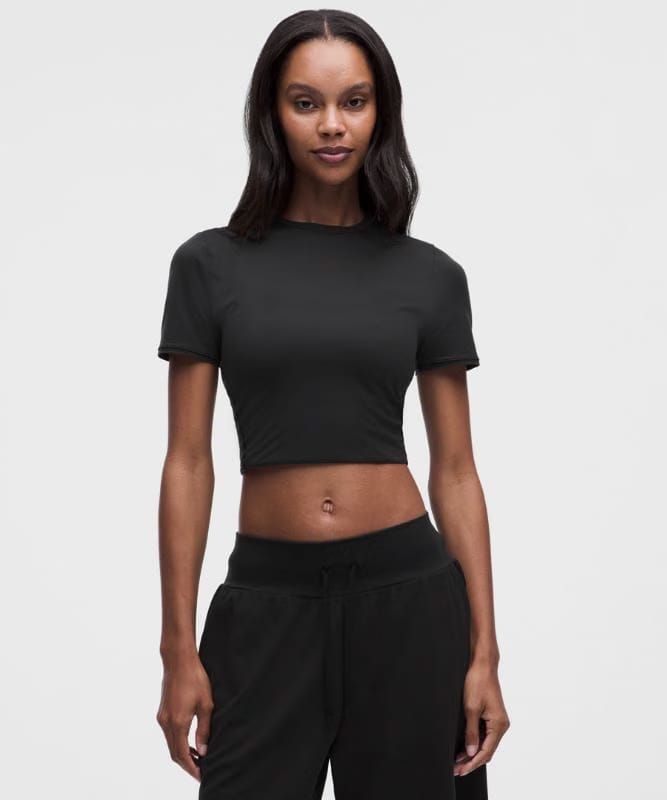 lululemon Wundermost Ultra-Soft Nulu Crewneck Cropped T-Shirt - Black