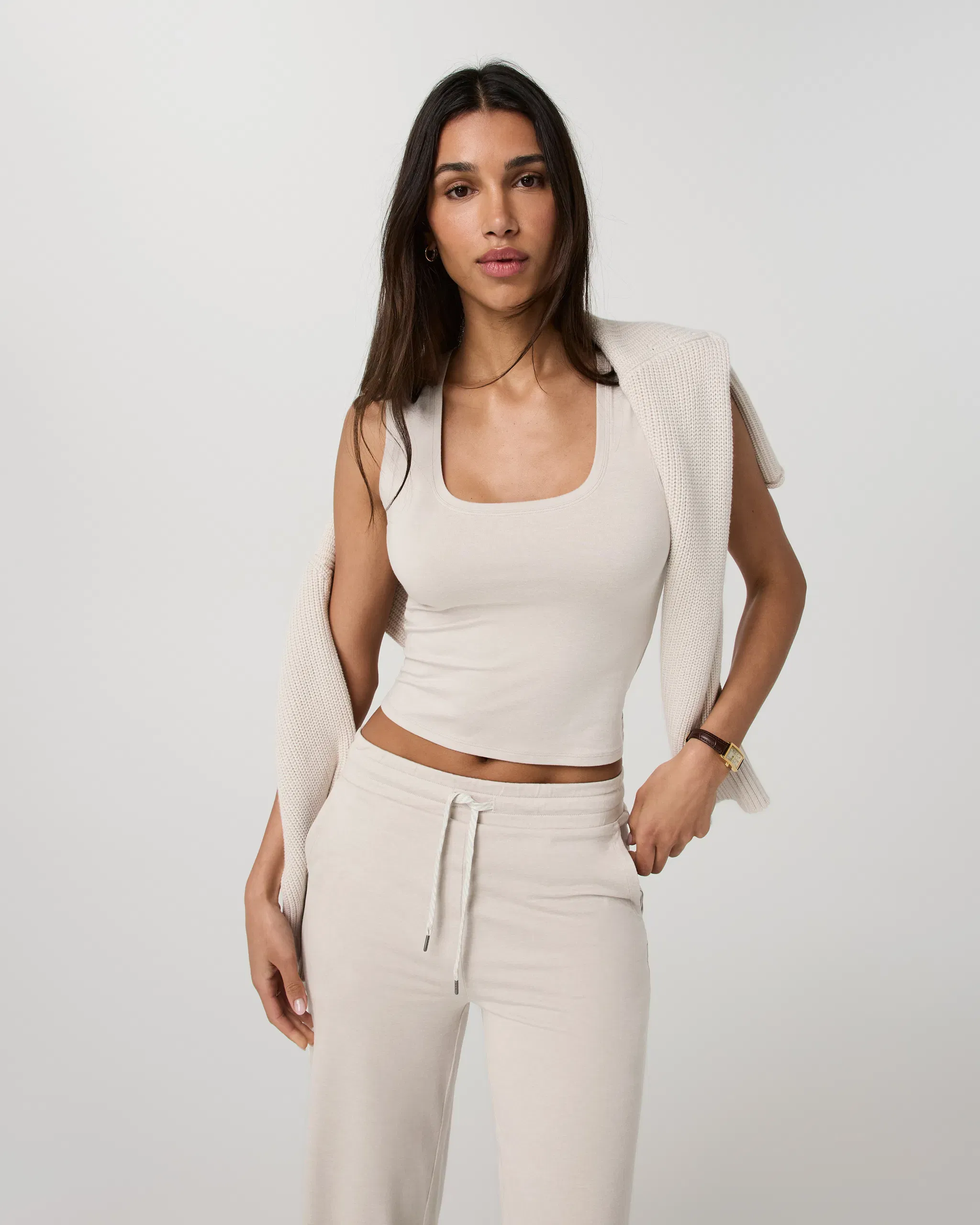 Vuori Halo Essential Scoop Tank - Ecru Heather