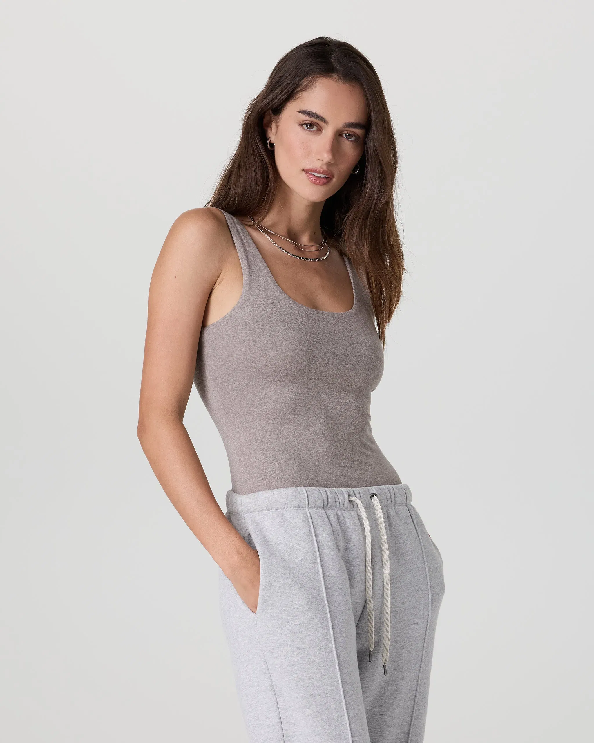 Vuori Sleeveless Halo Bodysuit - Cobblestone Heather