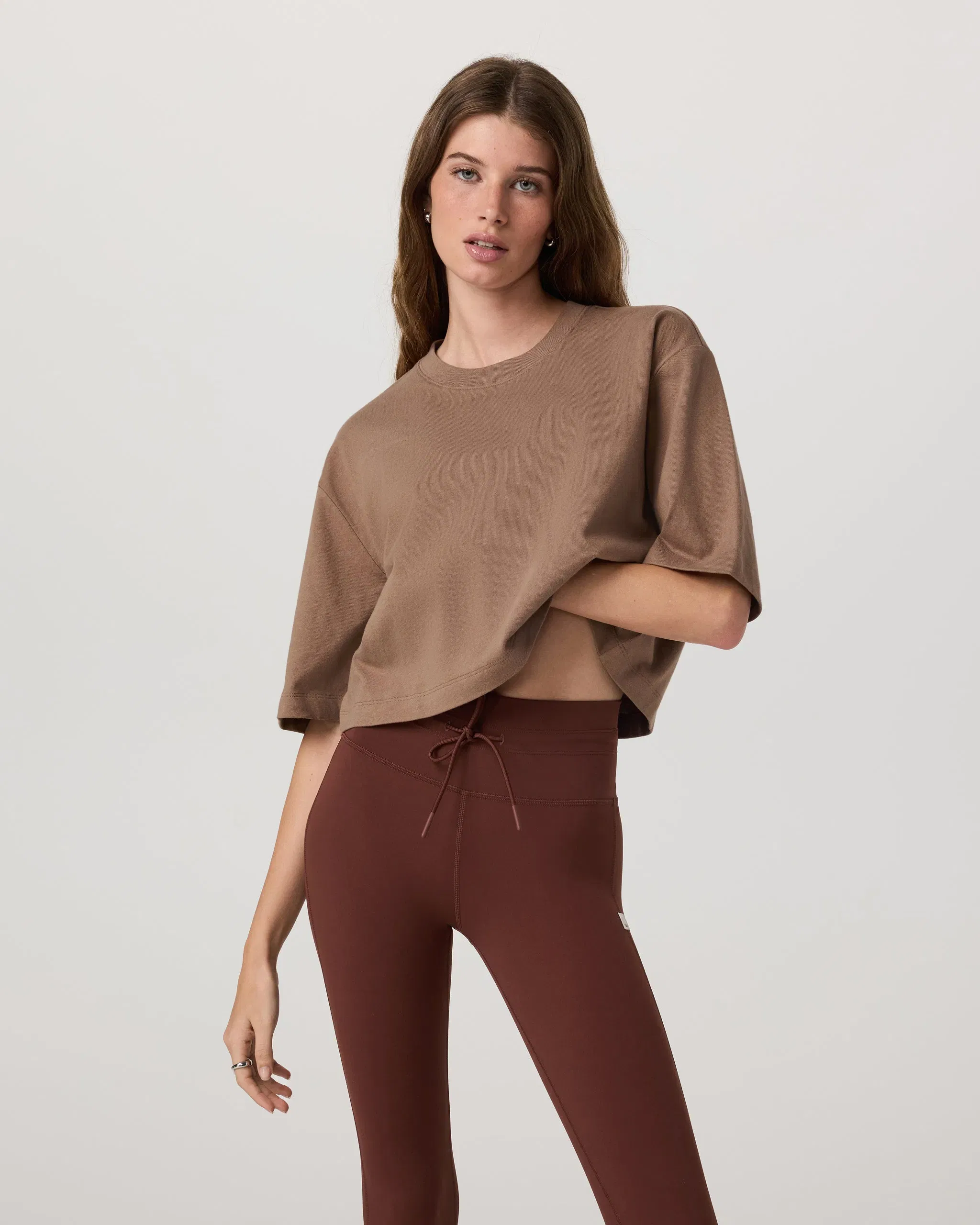 Vuori Short Sleeve Heavyweight Crop Cotton T-Shirt - Nutmeg