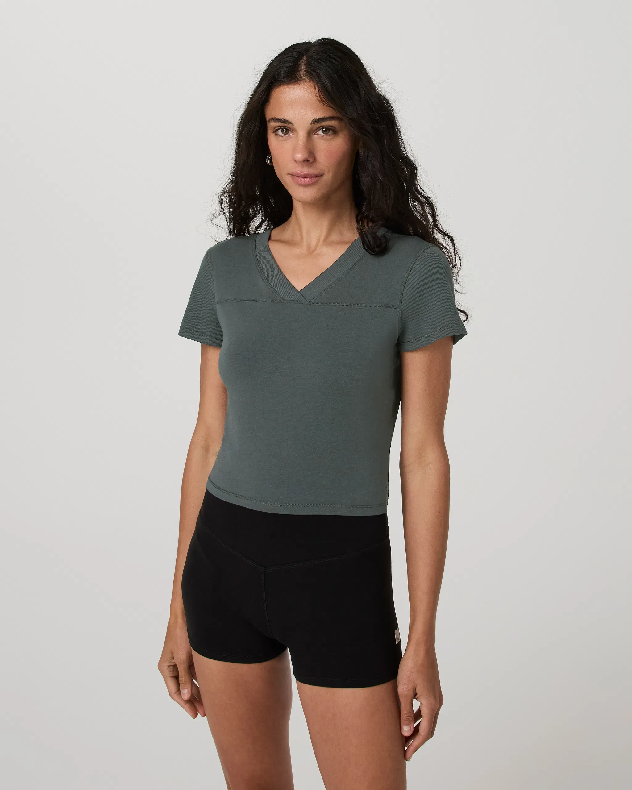 Vuori Short Sleeve Tuvalu Double V Neck - Dark Jade