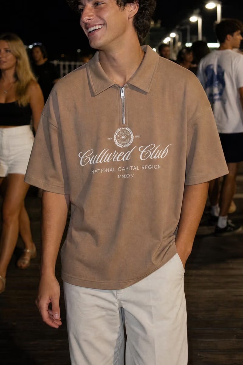 Myugen Cultured Club Beige Quarter-Zip Tee Timeless Streetwear Exclusive