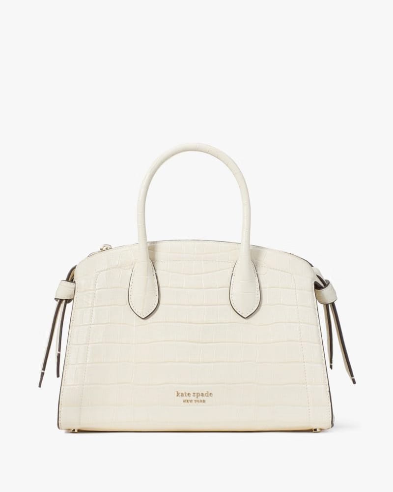 Kate Spade Knott Croc embossed Medium Zip top Satchel Halo White