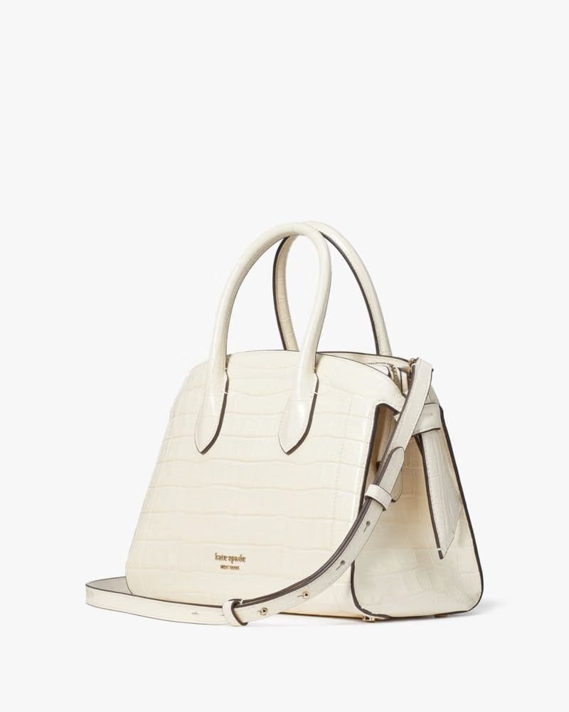 Kate Spade Knott Croc embossed Medium Zip top Satchel Halo White