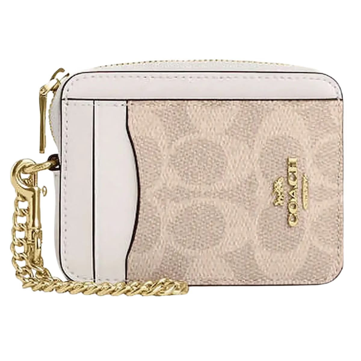 Coach Zip Card Case In Signature Canvas Signature Canvas-Gold-Sand-Chalk