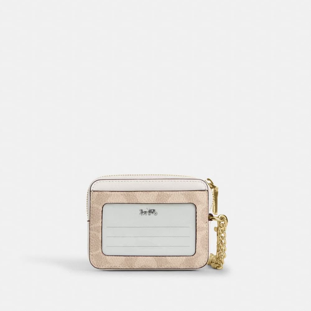 Coach Zip Card Case In Signature Canvas Signature Canvas-Gold-Sand-Chalk