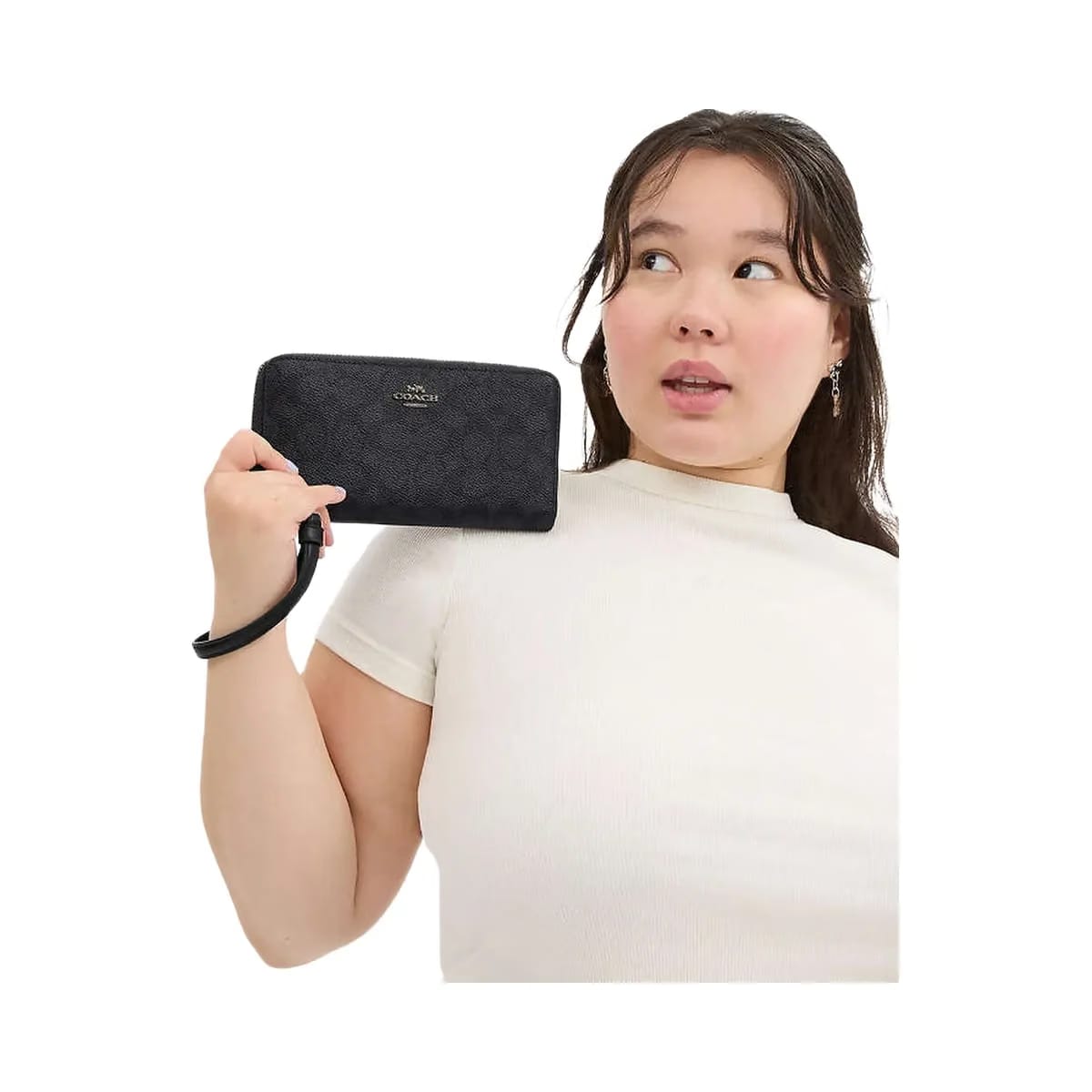 Coach Long Zip Around Wallet In Signature Canvas Signature Canvas-Gunmetal-Charcoal-Black