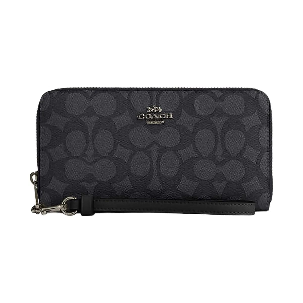 Coach Long Zip Around Wallet In Signature Canvas Signature Canvas-Gunmetal-Charcoal-Black