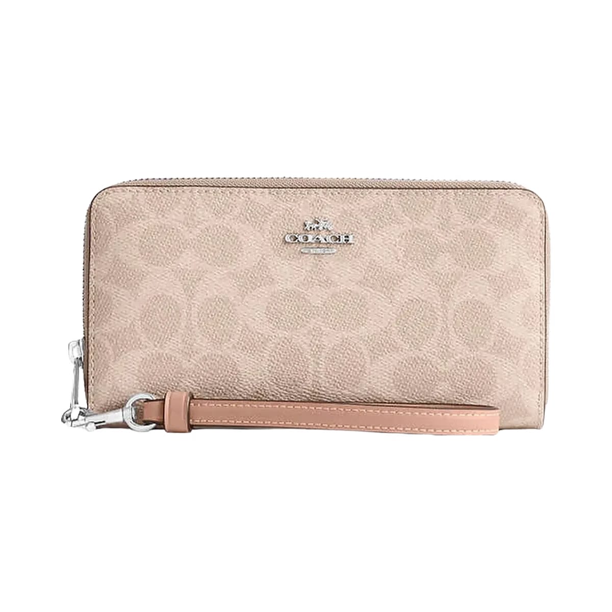 Coach Long Zip Around Wallet In Signature Canvas Signature Canvas-Silver-Sand-Taupe