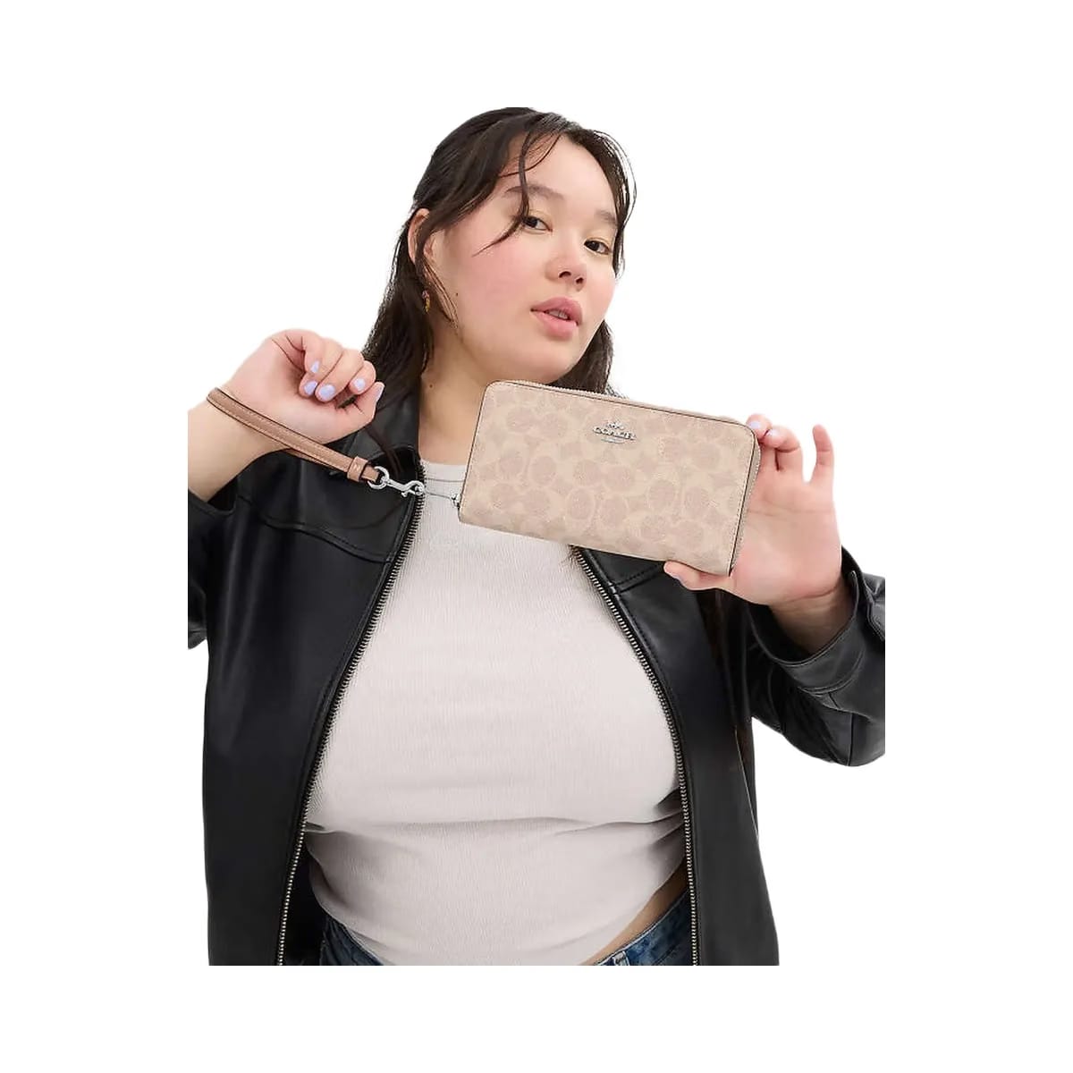 Coach Long Zip Around Wallet In Signature Canvas Signature Canvas-Silver-Sand-Taupe