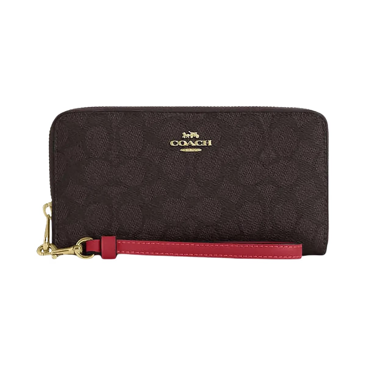 Coach Long Zip Around Wallet In Signature Canvas Signature Canvas-Im-Walnut-True Red