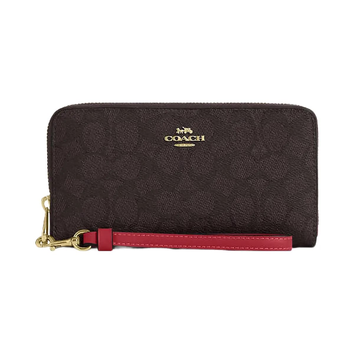 Coach Long Zip Around Wallet In Signature Canvas Signature Canvas-Im-Walnut-True Red