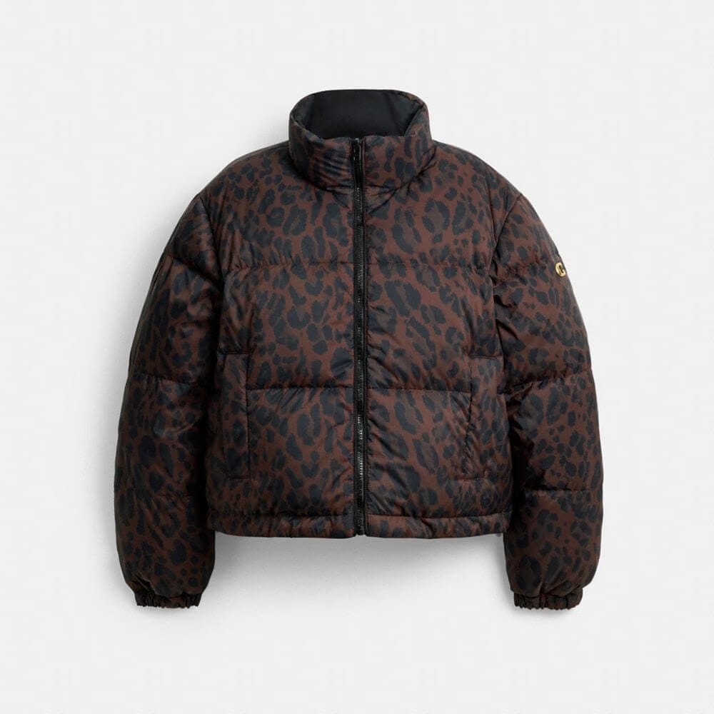Leopard Print Reversible Puffer Jacket In Recycled Polyamide