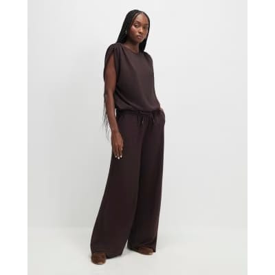 Brown Premium Short Sleeve Bubble Hem Top