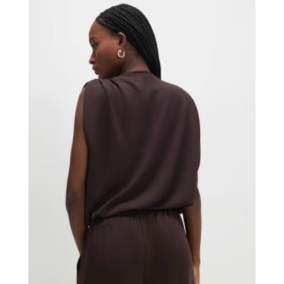 Brown Premium Short Sleeve Bubble Hem Top