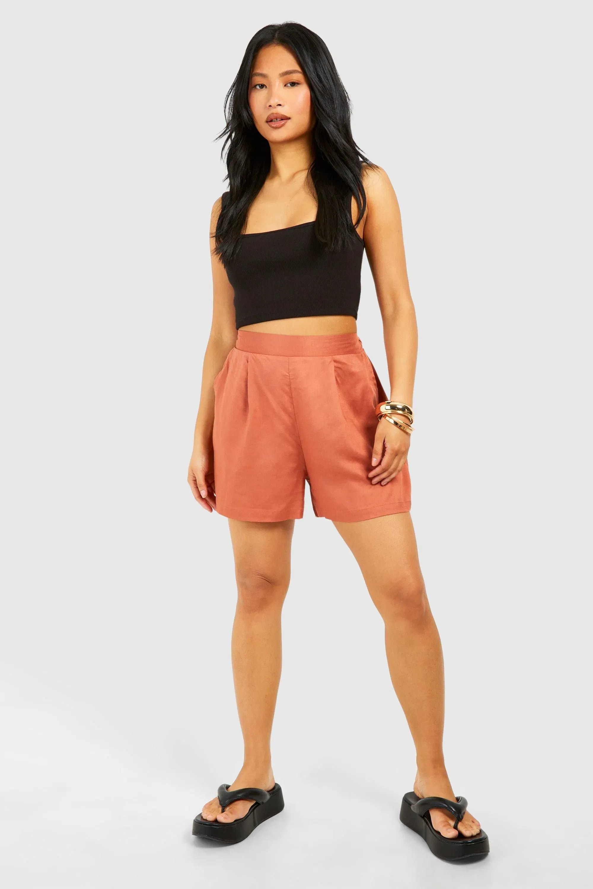 Petite Linen Look Tailored Short