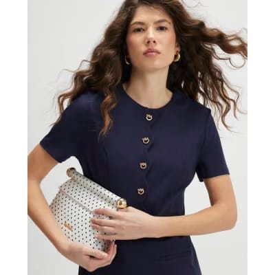 Navy Scallop Trim Ponte Mini Dress