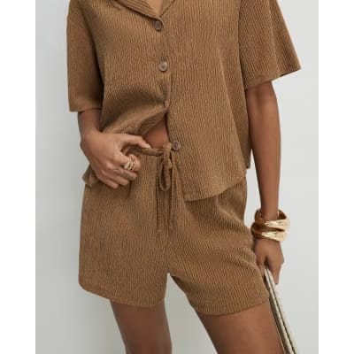 Beige Textured Shorts
