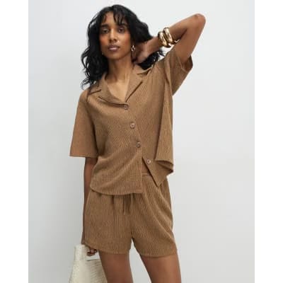 Beige Textured Shorts