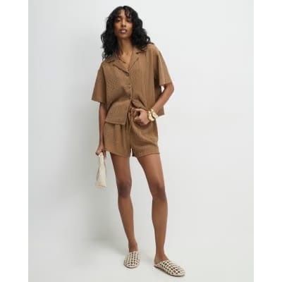 Beige Textured Shorts
