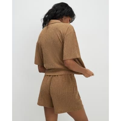 Beige Textured Shorts