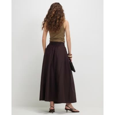 Brown Full A Line Midi Skirt