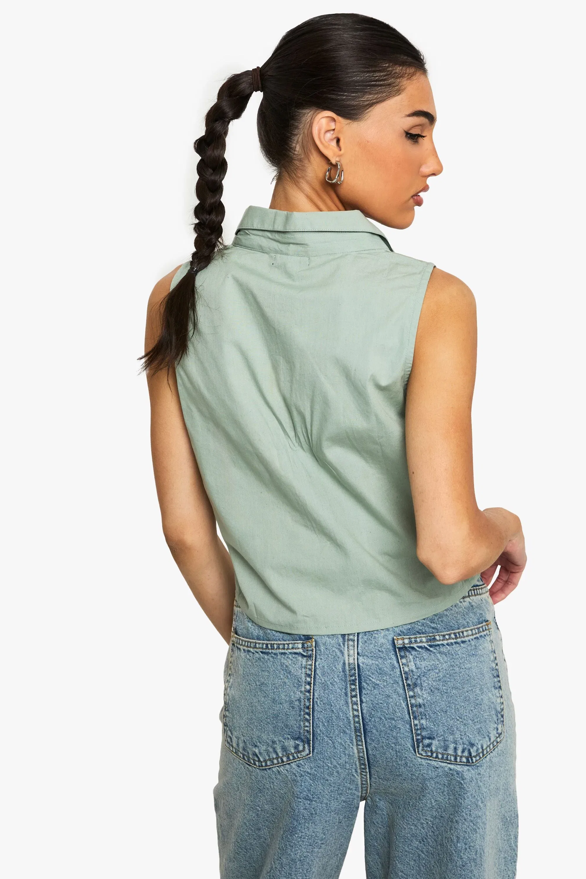 Ruched Poplin Sleeveless Waistcoat
