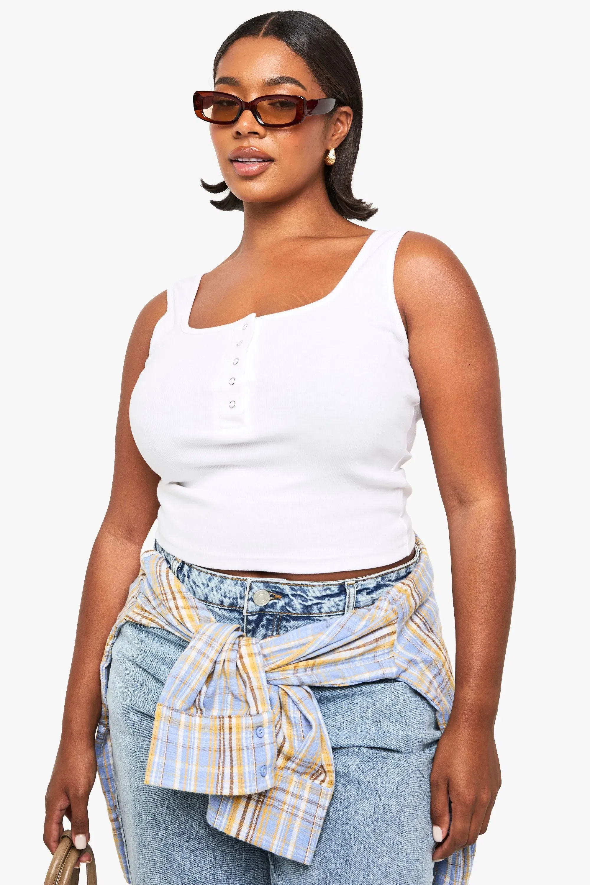 Plus Popper Detail Scoop Neck Vest Top