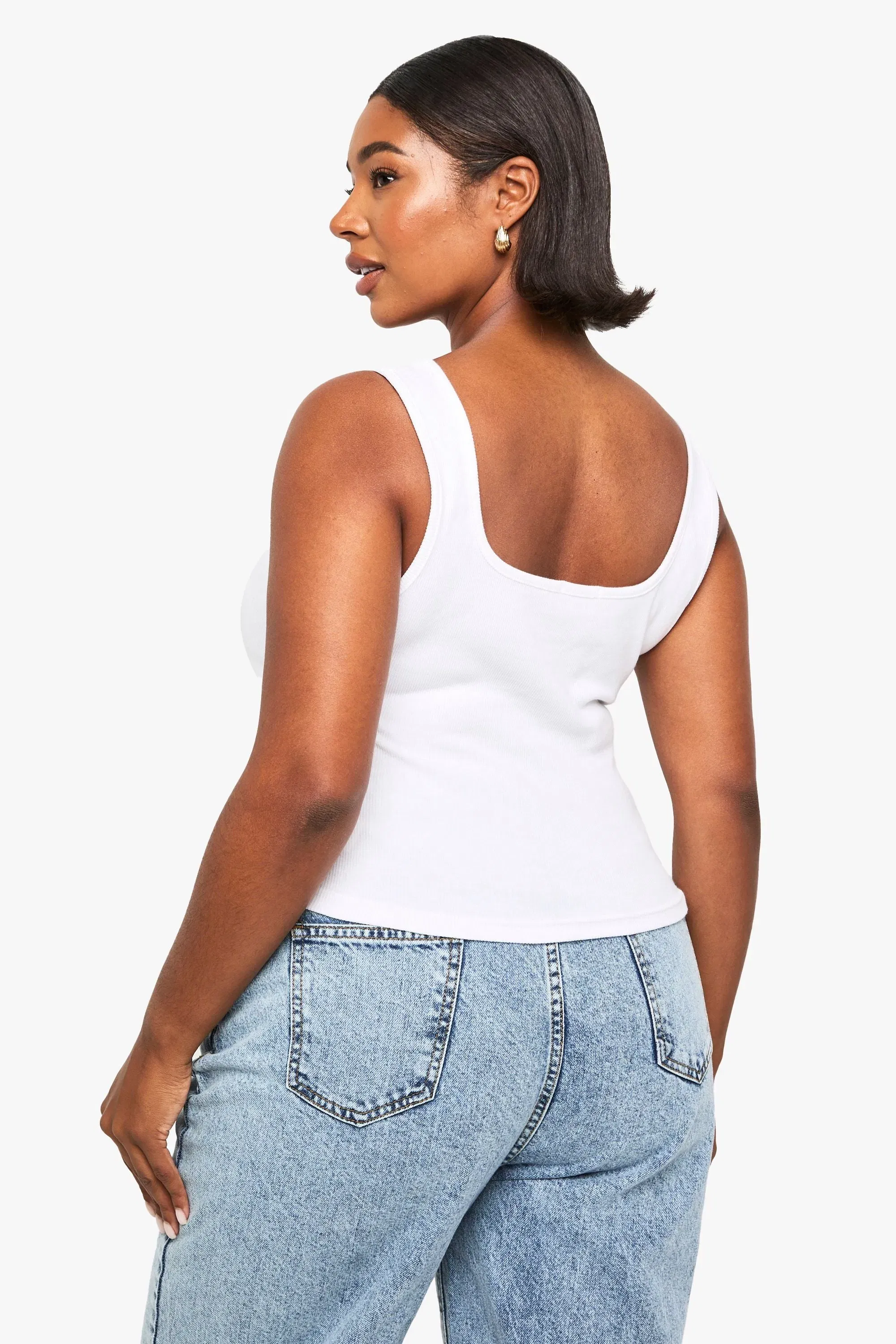Plus Popper Detail Scoop Neck Vest Top