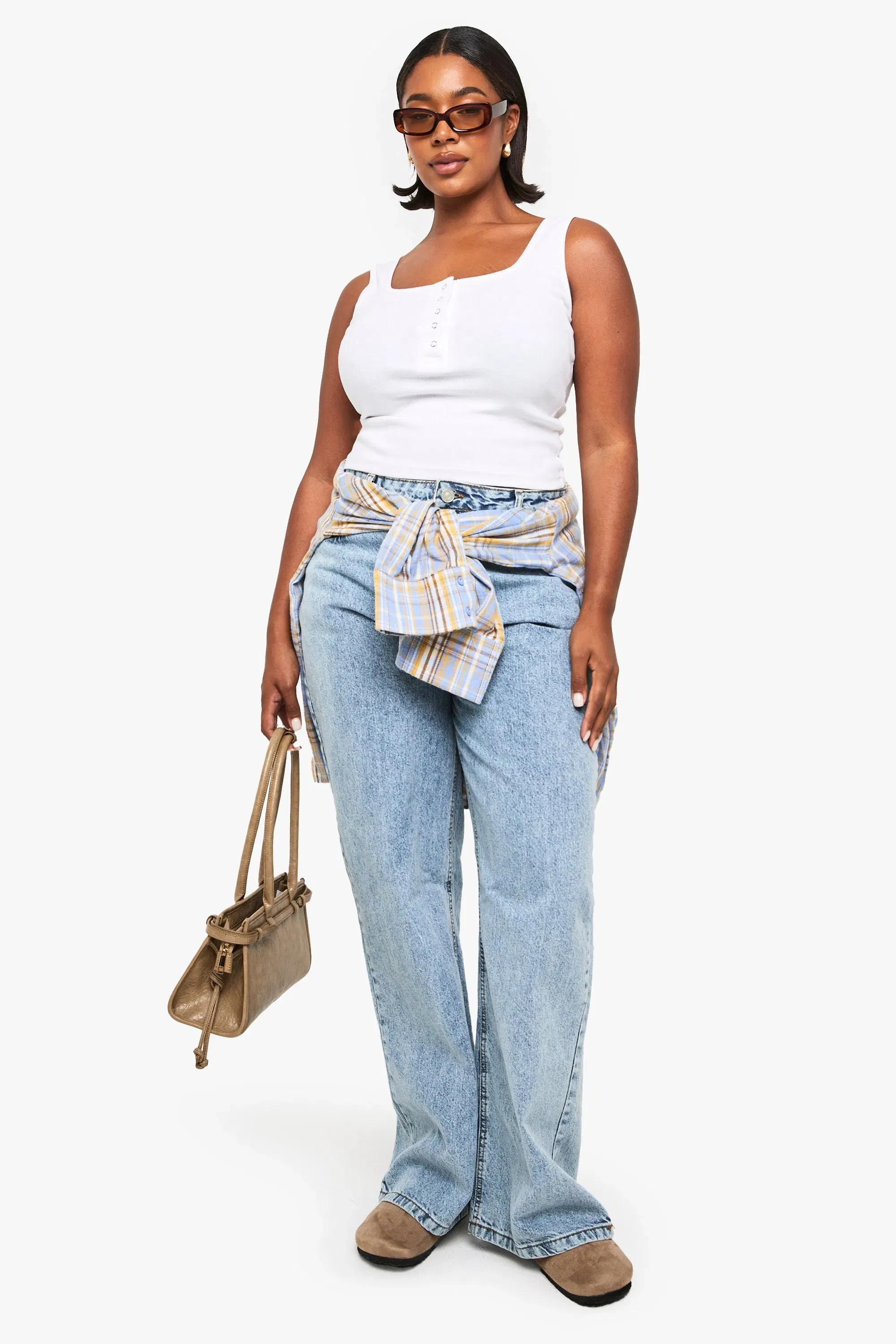 Plus Popper Detail Scoop Neck Vest Top