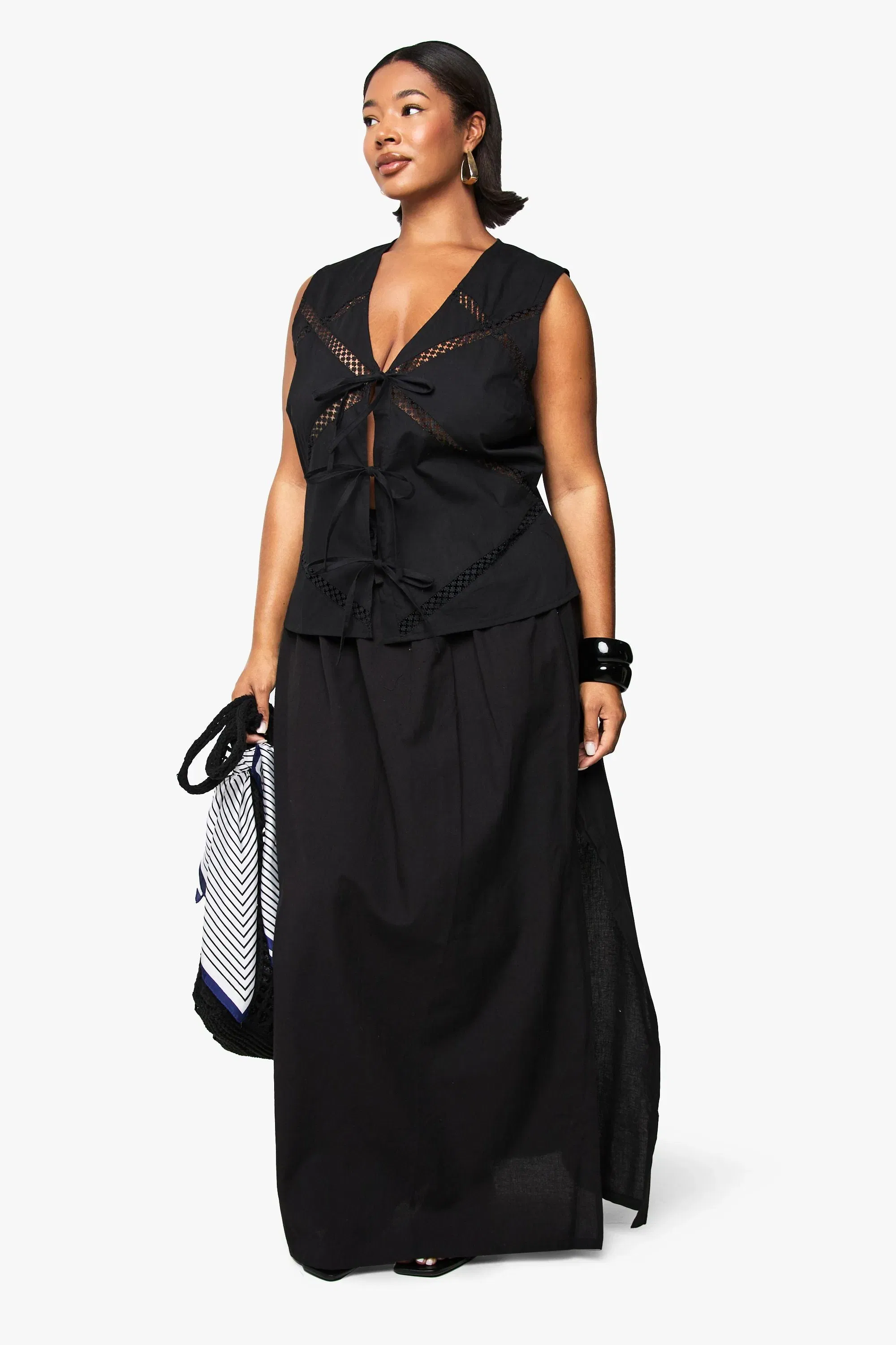 Plus Lace Insert Tie Front Waistcoat