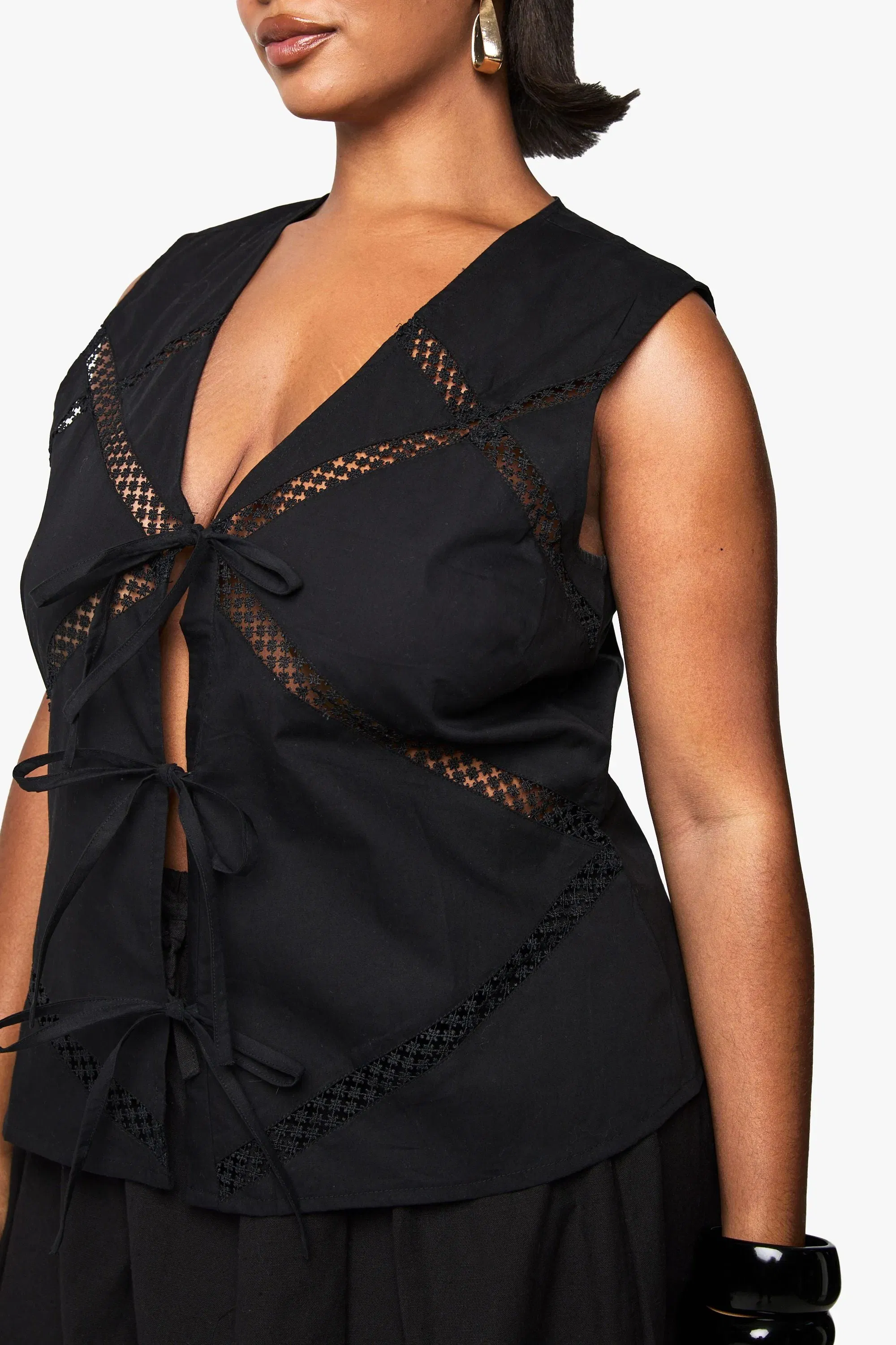 Plus Lace Insert Tie Front Waistcoat