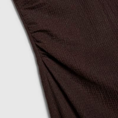 Brown Lace Trim Textured Maxi Dress
