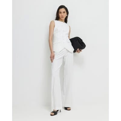 Cream Sleeveless Striped Longline Waistcoat